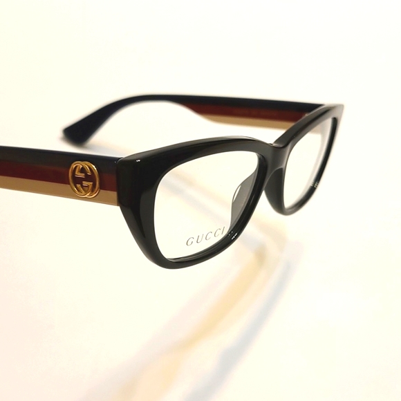 Authentic Gucci Black Blue Red Cream Stripe Logo Optical Frames - Picture 2 of 13